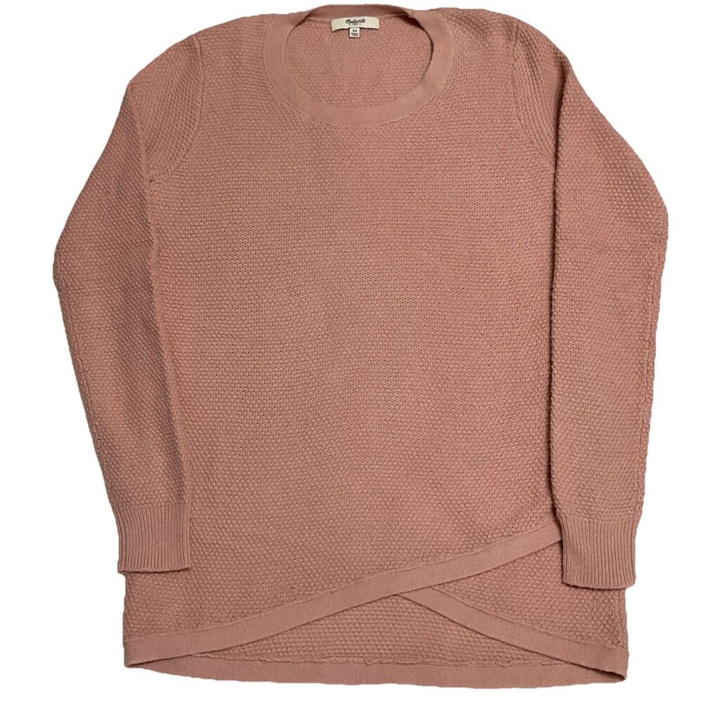 Madewell XS Sweater Pullover Tunic Blush Pink Faux Wrap Waffle Knit With Stretch